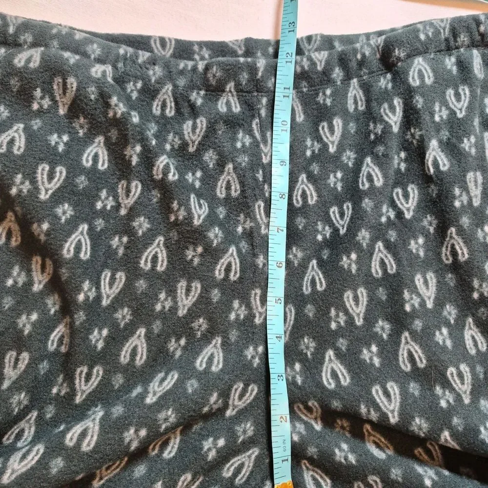 Lucky Brand Women's Wishbone Fleece Pajama Set Size 1X Green Button-Up